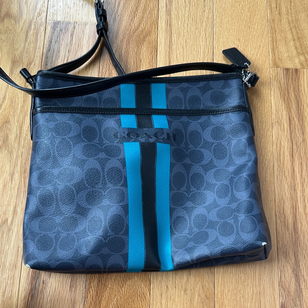 Coach Outlet Black and Teal Signature Crossbody Bag